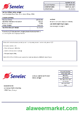 Senegal Senelec Agence Sacre Coeur Company electricity business utility bill template in Word and PDF formats